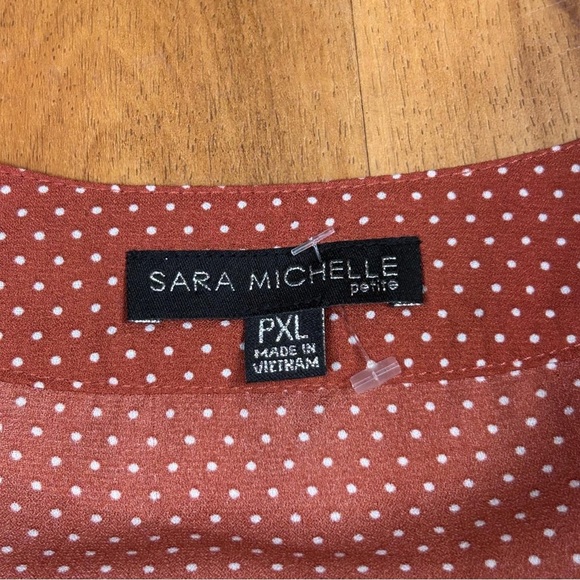 Sara Michelle Orange and White Cuffed 3/4 Sleeve Blouse with Tie Front - Picture 3 of 9